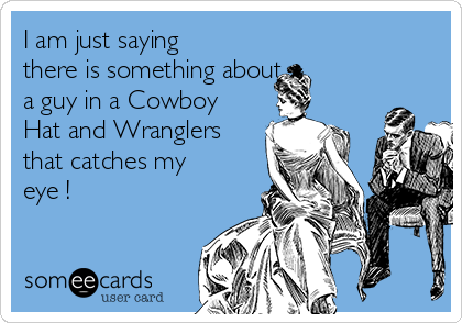 I am just saying
there is something about 
a guy in a Cowboy
Hat and Wranglers
that catches my
eye !