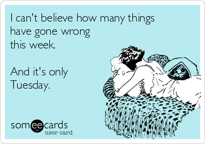 I can't believe how many things
have gone wrong
this week.

And it's only
Tuesday.