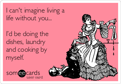I can't imagine living a
life without you...

I’d be doing the
dishes, laundry
and cooking by
myself. 