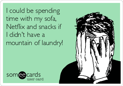 I could be spending
time with my sofa,
Netflix and snacks if
I didn't have a
mountain of laundry!

