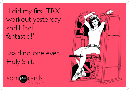 "I did my first TRX
workout yesterday
and I feel
fantastic!!"

...said no one ever.
Holy Shit.