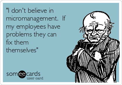"I don't believe in
micromanagement.  If
my employees have
problems they can
fix them
themselves"