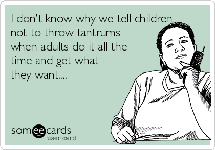I don't know why we tell children
not to throw tantrums
when adults do it all the
time and get what
they want....