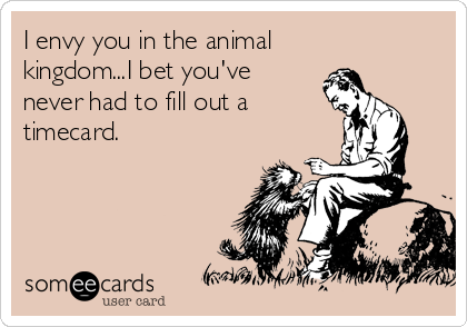 I Envy You In The Animal Kingdom I Bet You Ve Never Had To Fill Out A Timecard Workplace Ecard