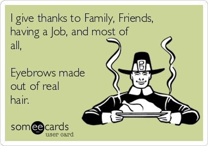 I give thanks to Family, Friends,
having a Job, and most of
all,

Eyebrows made
out of real
hair.