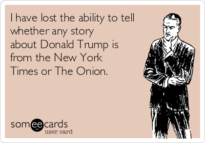 I have lost the ability to tell
whether any story 
about Donald Trump is
from the New York
Times or The Onion.