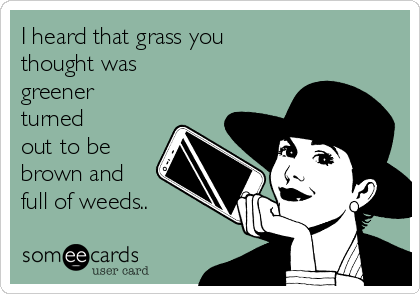 I heard that grass you
thought was 
greener
turned
out to be
brown and
full of weeds..