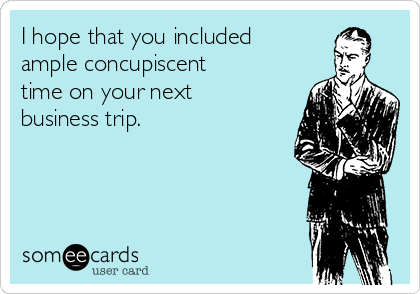 I hope that you included
ample concupiscent
time on your next
business trip.