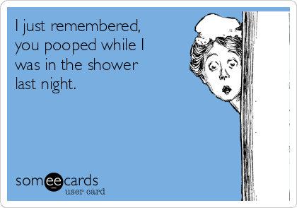I just remembered,
you pooped while I
was in the shower
last night.  