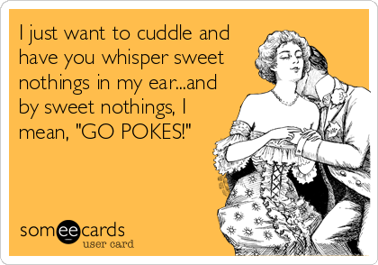 I just want to cuddle and
have you whisper sweet
nothings in my ear...and
by sweet nothings, I
mean, "GO POKES!"