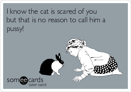 I know the cat is scared of you
but that is no reason to call him a
pussy!