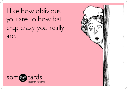 I like how oblivious
you are to how bat
crap crazy you really
are.