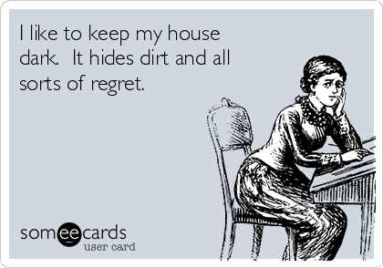 I like to keep my house
dark.  It hides dirt and all
sorts of regret.