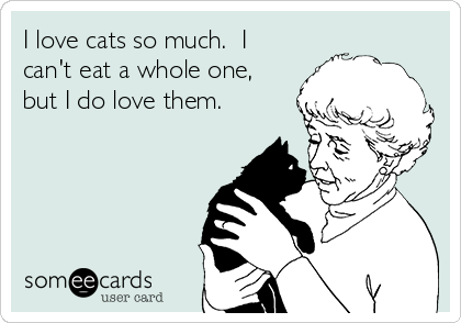 I love cats so much.  I
can't eat a whole one,
but I do love them.