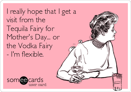 I really hope that I get a
visit from the 
Tequila Fairy for
Mother's Day... or
the Vodka Fairy
- I'm flexible.