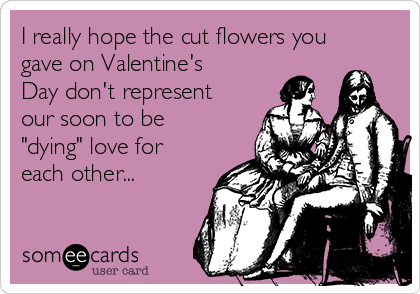 I really hope the cut flowers you
gave on Valentine's
Day don't represent
our soon to be
"dying" love for
each other...