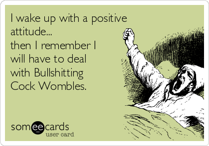 I wake up with a positive
attitude...
then I remember I
will have to deal
with Bullshitting
Cock Wombles.