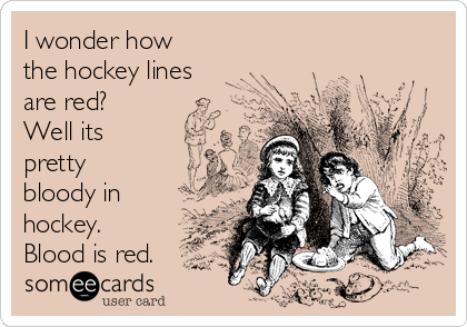 I wonder how
the hockey lines
are red?
Well its
pretty
bloody in
hockey.
Blood is red.