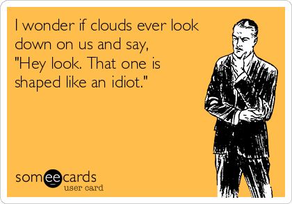 I wonder if clouds ever look
down on us and say,
"Hey look. That one is
shaped like an idiot."