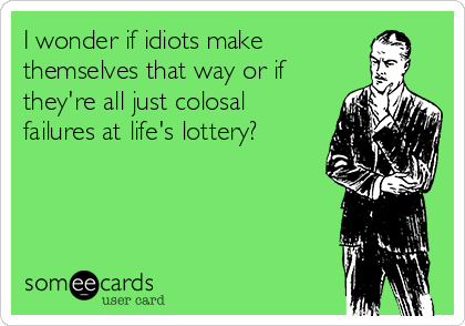 I wonder if idiots make
themselves that way or if
they're all just colosal
failures at life's lottery?