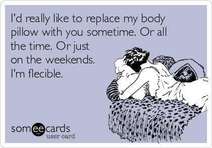 I'd really like to replace my body
pillow with you sometime. Or all
the time. Or just
on the weekends.
I'm flecible.