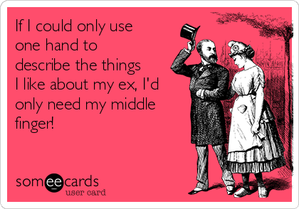 If I could only use
one hand to
describe the things
I like about my ex, I'd
only need my middle
finger!