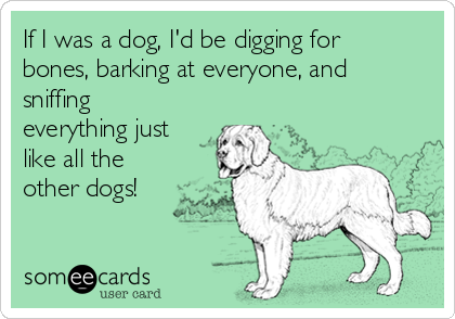 If I was a dog, I'd be digging for
bones, barking at everyone, and
sniffing
everything just
like all the
other dogs!