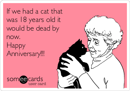 If we had a cat that
was 18 years old it
would be dead by
now. 
Happy
Anniversary!!!