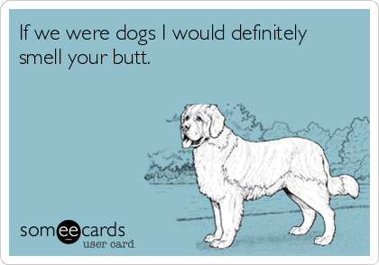If we were dogs I would definitely
smell your butt.