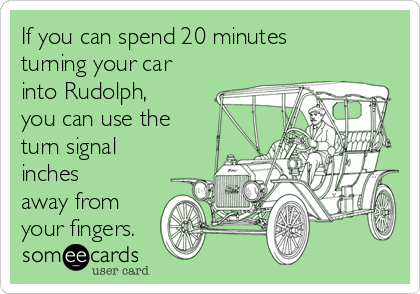 If you can spend 20 minutes
turning your car
into Rudolph,
you can use the
turn signal
inches
away from
your fingers.