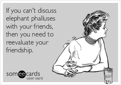 If you can't discuss
elephant phalluses
with your friends,
then you need to
reevaluate your
friendship.
