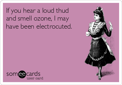 If you hear a loud thud
and smell ozone, I may
have been electrocuted.