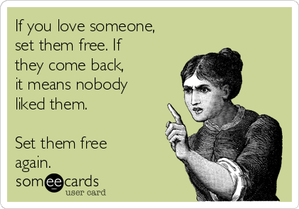 If you love someone,
set them free. If
they come back, 
it means nobody
liked them.

Set them free
again.