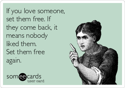 If you love someone,
set them free. If
they come back, it
means nobody
liked them.
Set them free
again.