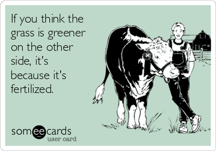 If you think the
grass is greener
on the other
side, it's
because it's
fertilized. 