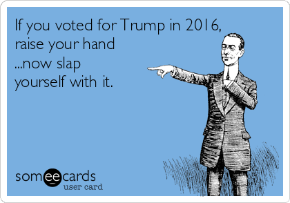 If you voted for Trump in 2016,
raise your hand
...now slap
yourself with it. 