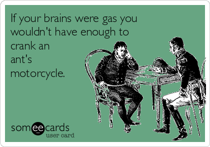 If your brains were gas you
wouldn't have enough to
crank an
ant's
motorcycle.