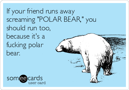 If your friend runs away
screaming "POLAR BEAR," you
should run too,
because it's a
fucking polar
bear.