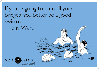 If you're going to burn all your
bridges, you better be a good
swimmer.
- Tony Ward