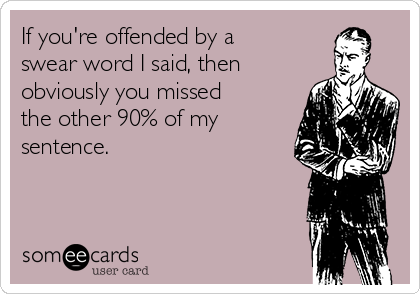 If you're offended by a
swear word I said, then
obviously you missed
the other 90% of my
sentence.