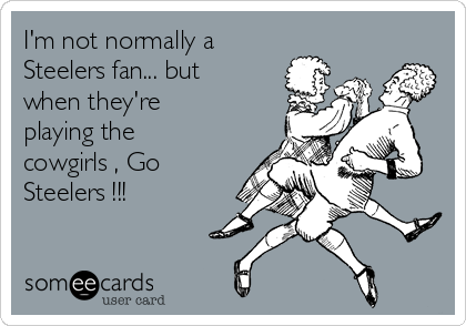 I'm not normally a
Steelers fan... but
when they're
playing the
cowgirls , Go
Steelers !!!