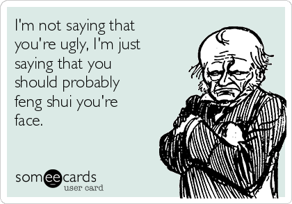 I'm not saying that
you're ugly, I'm just
saying that you
should probably
feng shui you're
face. 