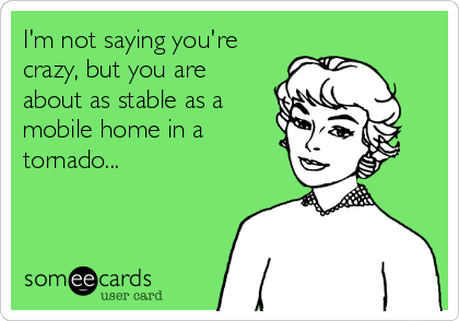 I'm not saying you're
crazy, but you are
about as stable as a
mobile home in a
tornado...