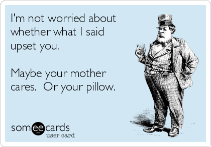 I'm not worried about 
whether what I said
upset you. 

Maybe your mother
cares.  Or your pillow.