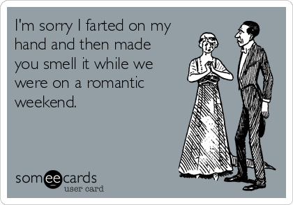 I'm sorry I farted on my
hand and then made
you smell it while we
were on a romantic
weekend.
