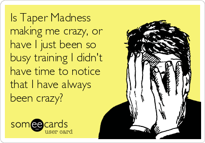 Is Taper Madness
making me crazy, or
have I just been so
busy training I didn't
have time to notice
that I have always
been crazy?
