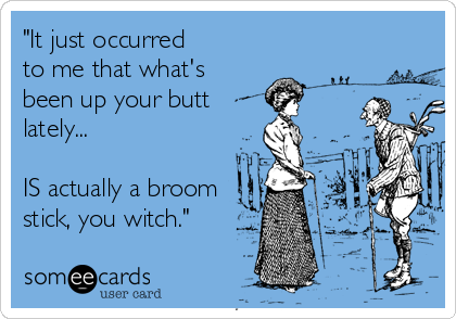 "It just occurred 
to me that what's 
been up your butt 
lately... 

IS actually a broom
stick, you witch."