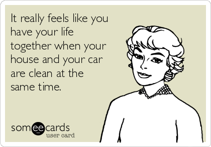 It really feels like you
have your life
together when your
house and your car
are clean at the
same time.