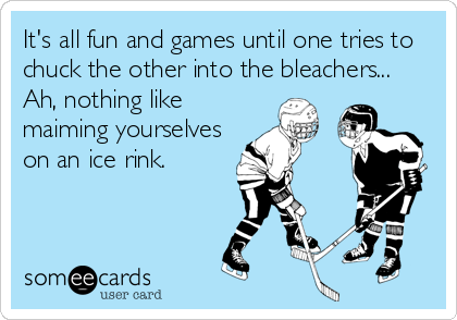 It's all fun and games until one tries to
chuck the other into the bleachers...
Ah, nothing like
maiming yourselves
on an ice rink.