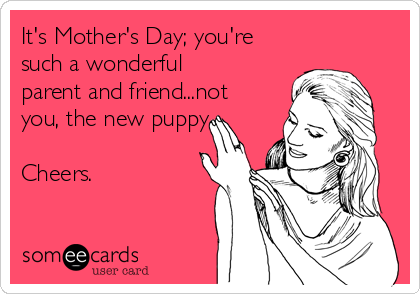 It's Mother's Day; you're
such a wonderful
parent and friend...not
you, the new puppy. 

Cheers.